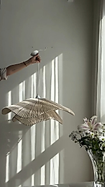 LUMİNART Rustik Tarz Bohem avize Makrome avize Salon avize Yatak Odası Avize Rattan Avize (KREM)