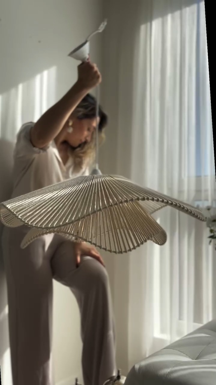 LUMİNART Rustik Tarz Bohem avize Makrome avize Salon avize Yatak Odası Avize Rattan Avize (EKRU)