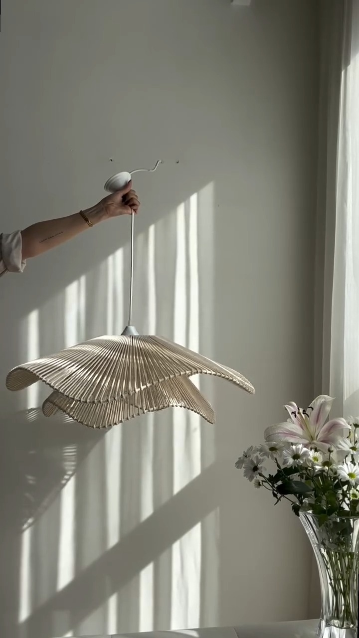 LUMİNART Rustik Tarz Bohem avize Makrome avize Salon avize Yatak Odası Avize Rattan Avize (KREM)