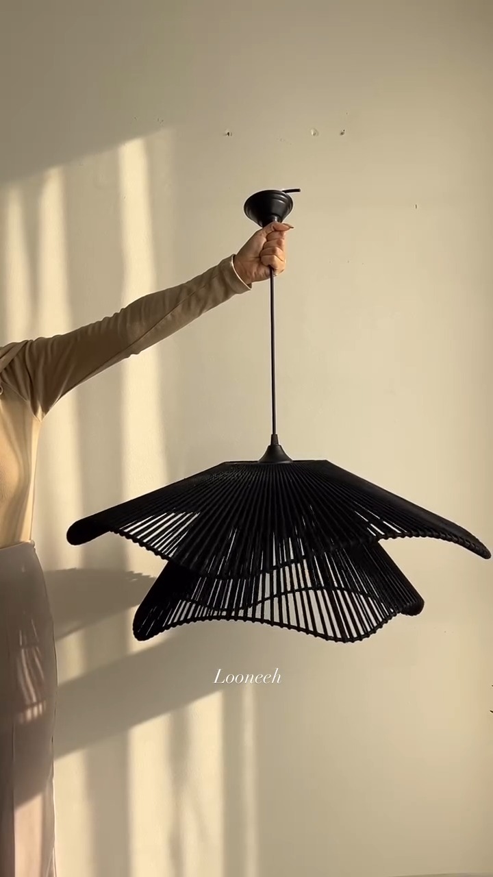 LUMİNART Rustik Tarz Bohem avize Makrome avize Salon avize Yatak Odası Avize Rattan Avize (SİYAH)